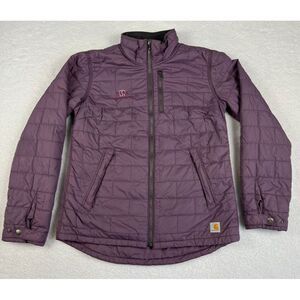 Carhartt Jacket Womens XS Amoret Flannel Lined Puffer Purple Silvies Valley Logo